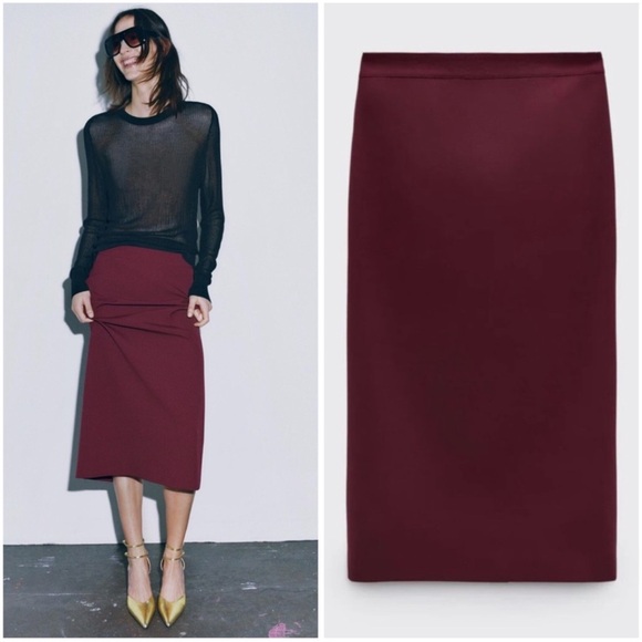Zara Dresses & Skirts - ZARA XL Burgundy Suiting Midi Pencil Skirt